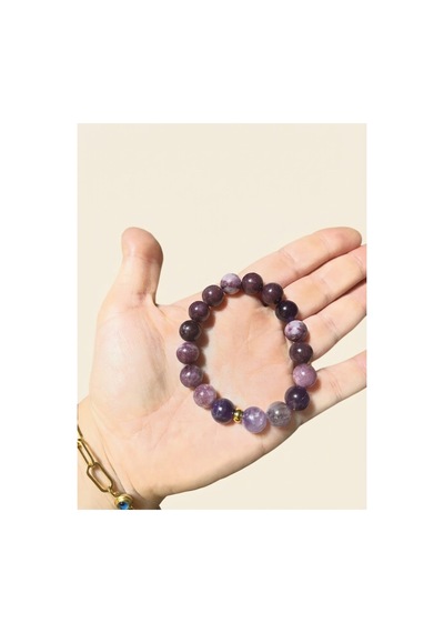 Lal Taşı Ametist 10 Mm Doğal Taş Bileklik Özel Tasarım Unisex Bileklik Mor Mor
