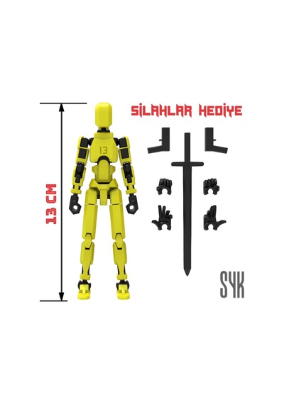 Robot 13 Dummy Sarı Siyah Tüm Eklemleri Hareketli Aksiyon Figürü Oyuncak