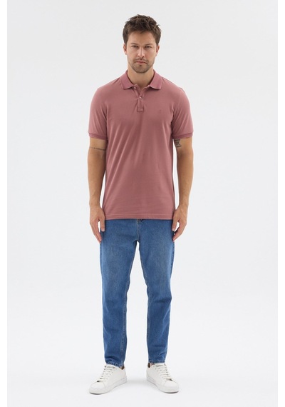 İmza Pembe Polo Yaka Pike Kısa Kol Slim Fit %100 Pamuk Tişört 1011260171 Koyu Gülkurusu