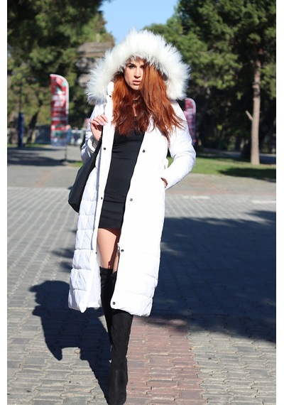 Barbora Günlük Kışlık Tam Boy Şişme Kadın Mont bt180beyaz2