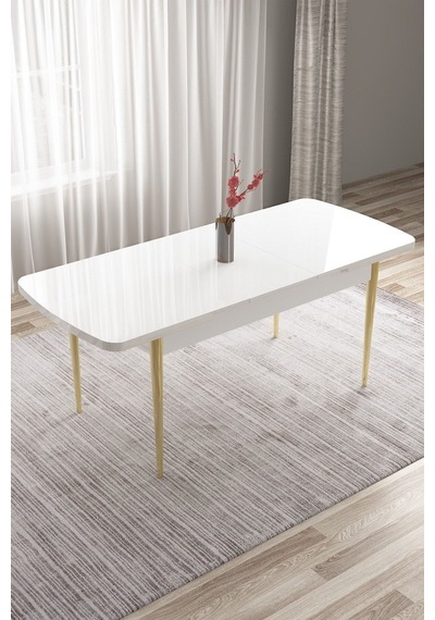 Canisa Tia Serisi 80x132 Mdf Açılabilir Beyaz Gold Detay Masa Takımı Ve 4 Antrasit Sandalye Masa Beyaz Sandalye Antrasit Canisa Tia Serisi 80x132 Mdf Açılabilir Beyaz Gold Detay Masa Takımı Ve 4 Antrasit Sandalye Masa Beyaz Sandalye Antrasit