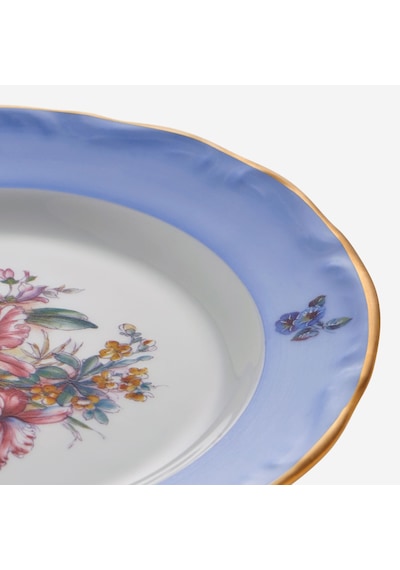 Altın Dekorlu Mavi Porselen Pasta Tabağı 19 Cm