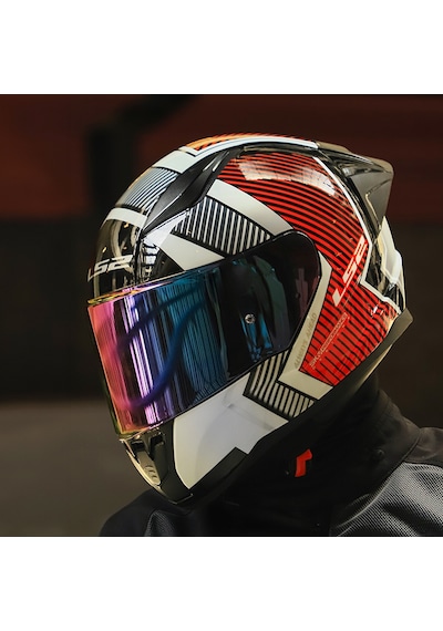 Gökkuşağı Cam + Ls2 Rapid 2 Race Extra Kask Beyaz - Kırmızı