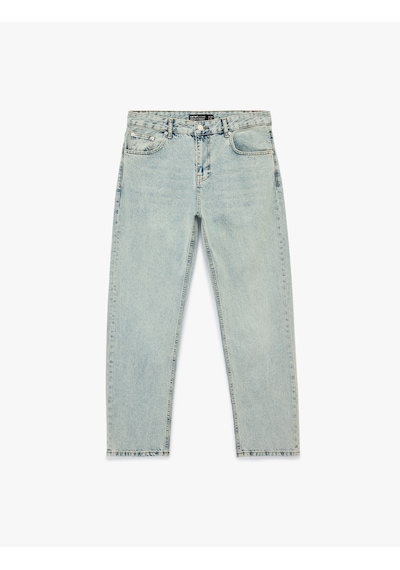 Koton Normal Bel Pamuklu Vintage Straight Jean Pantolon Açık İndigo 6sam40046nd