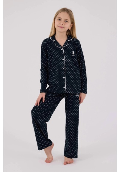 Kız Çocuk Gömlek Pijama Takımı - Lacivert Lacivert