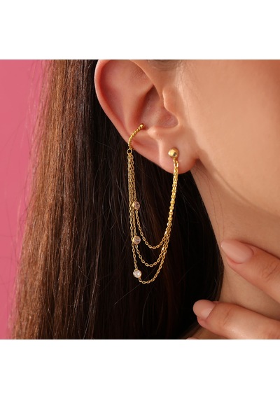 Queen Silver Jewelry 925 Ayar Gümüş Zirkon Taşlı Kıkırdak Küpe Altın