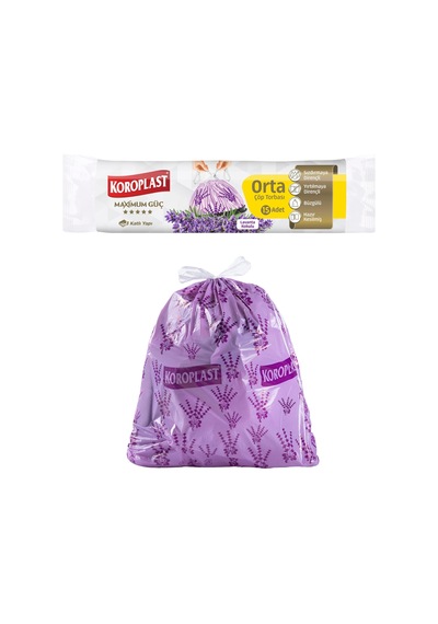 Koroplast Lavanta Kokulu Orta Boy Büzgülü Çöp Poşeti 15'li 55x60