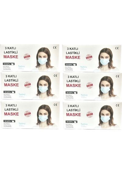 300 Adet 6 Paket Medikal Maske Beyaz- 5 Adet Maske Aparatı