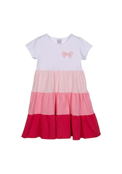 Lovetti Beyaz+ Fuşya Kız Çocuk Kısa Kol Fiyonklu Renkli Kat Kat Elbise 9242W006 Beyaz - Fuşya