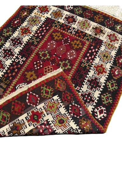El Dokuma Antika Gömürgen Kilimi 112x150 Kök Boya %100 Yün Kilim