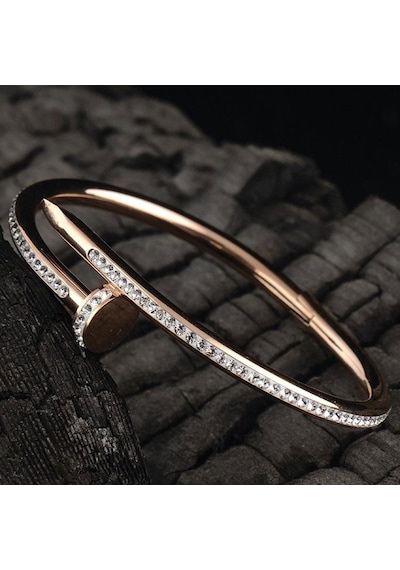 Ottoman Taş Işlemeli Rose Renk Kadın Çivi Model Bileklik Cbltasıs Rose Gold