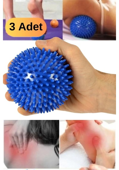 3 Adet 6 Cm Fitness Dikenli Masaj Topu El Sırt Vücut Unisex Masaj Topu Duyu Mavi Profesyonel Top Karışık