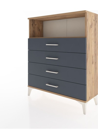 Arges Şifonyer Tek Raflı 4 Çekmeceli 88x30x106 Çam-antrasit Çam