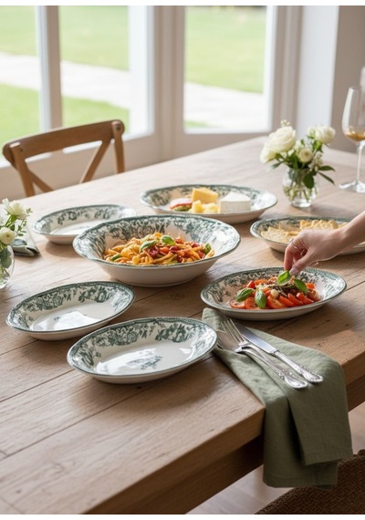 5 Parça Porselen Velour Green Salata Kayık Seti-5677 Çok Renkli
