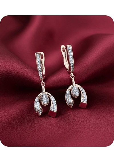 Vip Seri Küpe Xuping At Nalı Şans Tasarım Taşlı Rose Altın Kaplama 3,5cm Rose Gold