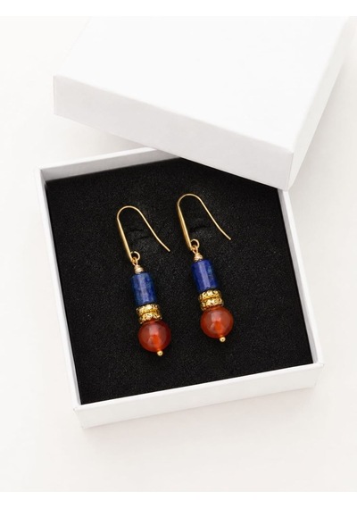 Lapis Ve Akik Taşı Çelik Küpe Doğaltaş Sallantılı Küpe Çok Renkli