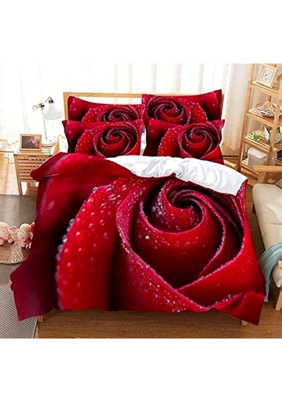 King Size Çift Kişilik 4 Parça Pamuk Saten Nevresim Takımı Alev Kırmızısı