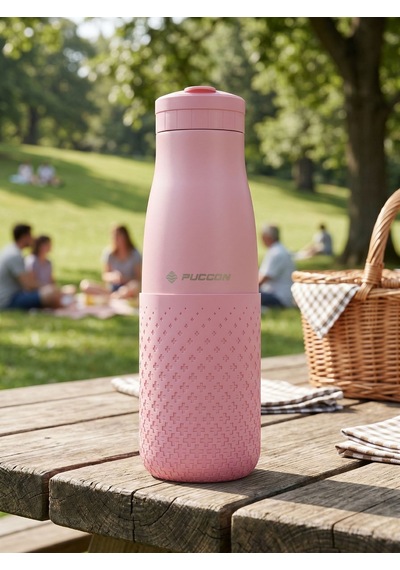 Puccon 500 Ml Pipetli Pembe Çelik Matara/termos - Silikon Gövdeli Plus - 50010