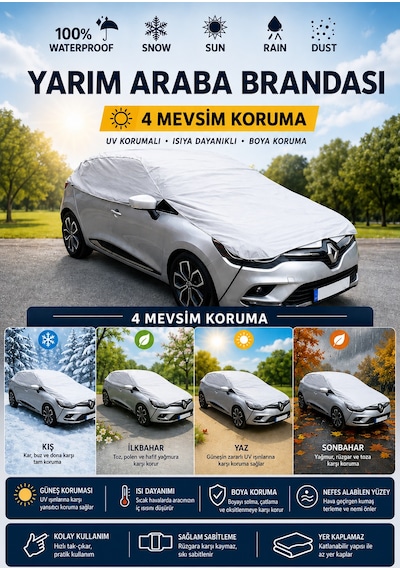 Fiat Egea Cross Uyumlu Yarım Araba Brandası Pratik Araba Brandası 4 Mevsim Koruma Gri