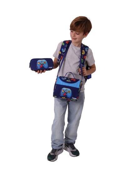 Kaukko Kids Good Game Lacivert - Kırmızı Renk Erkek Çocuk Üçlü İlkokul Okul Çantası Seti/takımı - Setkk-l5389a Çok Renkli