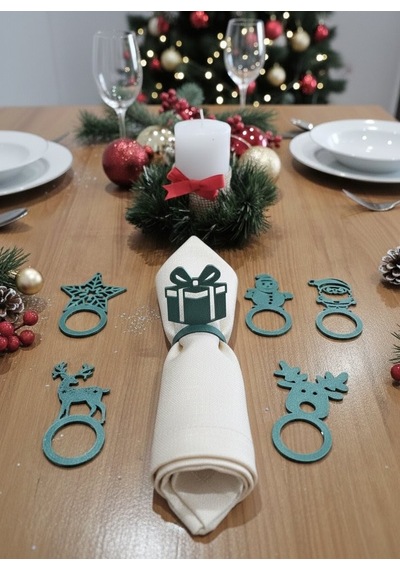 6'lı Yılbaşı Peçete Halkası Seti Noel Sofra Süsü Dekoratif Peçete Yüzüğü Diğer