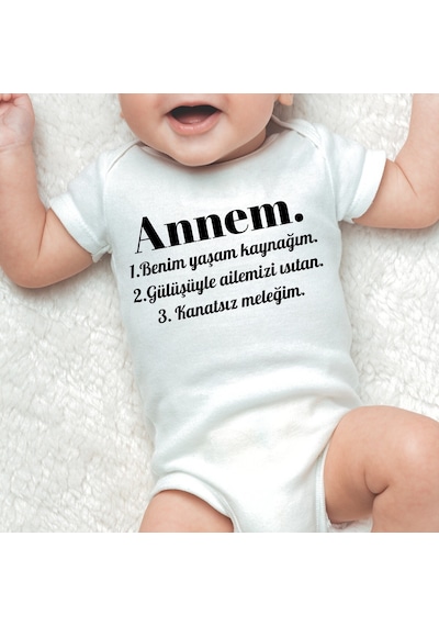 Harmandar Unisex Bebek Annem Ve Babam Yazılı %100 Organik Pamuk Kısa Kollu Bebek 2li Body Zıbın Beyaz