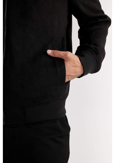 Defacto Slim Fit Dar Kesim Süet Kolej Yaka Fermuarlı Çift Cepli Mevsimlik Baharlık Bomber Mont Ceket A3866AX Siyah