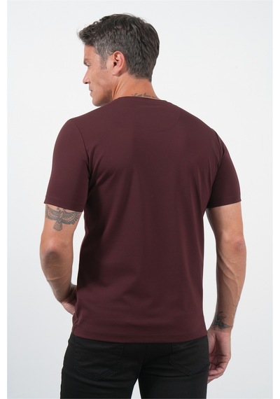 Bordo Bisiklet Yaka Kısa Kol Örme Standart Fit Esnek Tişört 1011260251 Vişne Çürüğü