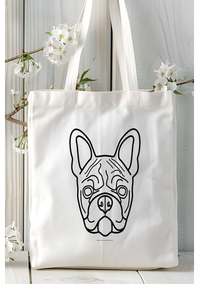 Art Hediye French Bulldog Köpek Baskılı Bez Çanta Omuz Çantası Kişiye Özel Model 11 Çok Renkli