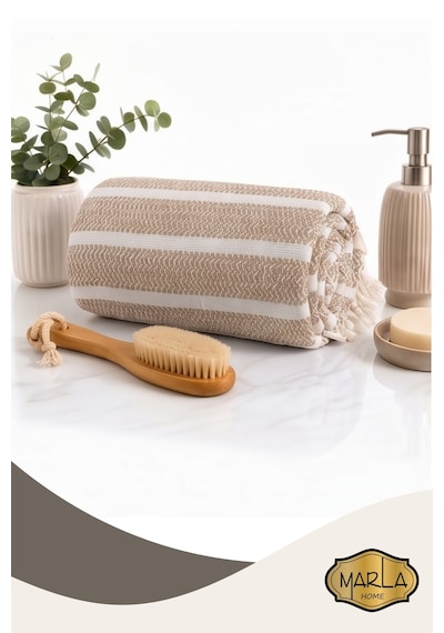 %100 Pamuk Dokuma Peştemal Havlu Plaj & Banyo Havlusu 100x170 Cm Bej