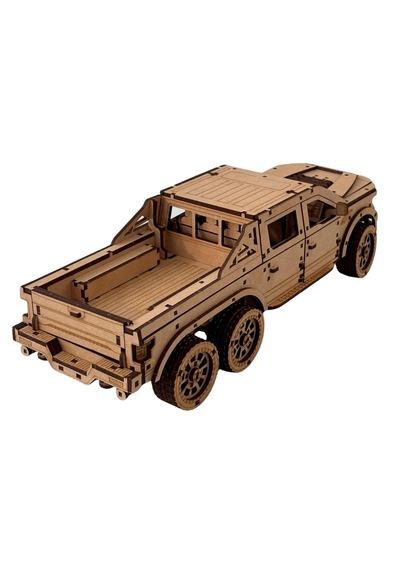 6x6 Pick-up Ahşap Maket Seti Dıy 3d Puzzle Açılabilir Kapılı Arazi Aracı Koleksiyoner Modeli 531 Parça