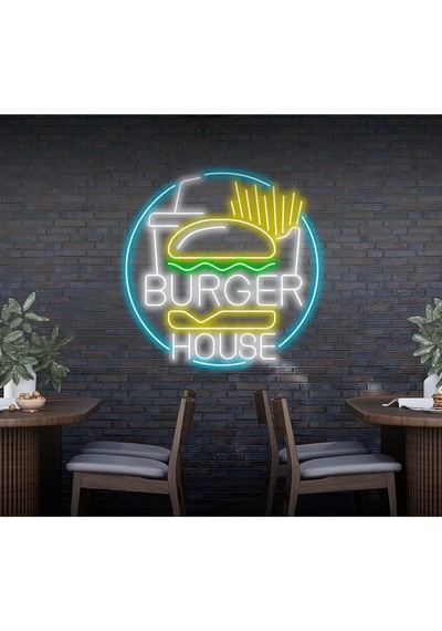 Burger House Yazılı Ve Şekilli Neon Tabela Beyaz