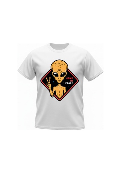 Urbantrendstore Unisex Uzaylı Barış Baskılı Oversize Fit Rahat Geniş Salaş T-shirt Günlük Tişört Beyaz