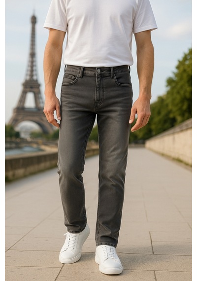 Cedy Denim Regular Fit Jean Martin Yüksek Bel Standart Kesim Esnek Kot Pantolon C336 Gri
