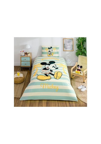 Mickey Mouse Hawai Tek Kişilik Disney Lisanslı Lastikli Çocuk Nevresim Takımı Pembe