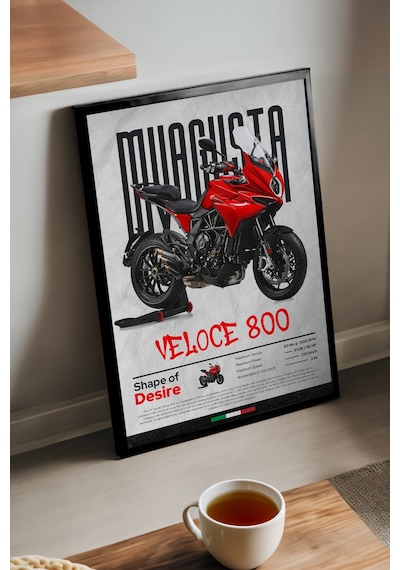 Mv Agusta Veloce 800 Siyah Ahşap Çerçeveli Poster, Dekoratif Motosiklet Duvar Tablosu