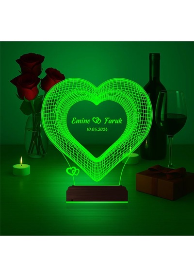 Luvivia Kalp Sevgiliye Hediye Kişiye Özel 3d Lamba - Masa Gece Lambası V30 Şeffaf
