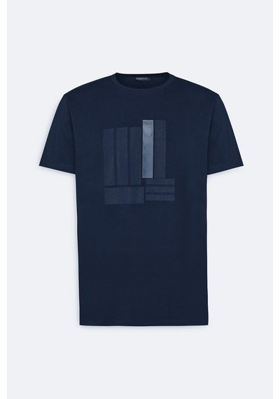 AC&Co / Altınyıldız Classics Erkek Lacı Slim Fit Dar Kesim Pamuklu Esnek Baskılı Bisiklet Yaka Tişört Lacı Lacivert