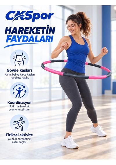 Ckspor Hulahop 93 Cm 1000 Gr 8 Parçalı Dalgalı İç Yüzeyli Egzersiz Çemberi Pembe-gri