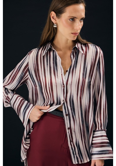 Sateen Desenli Salaş Gömlek - Bordo-137338