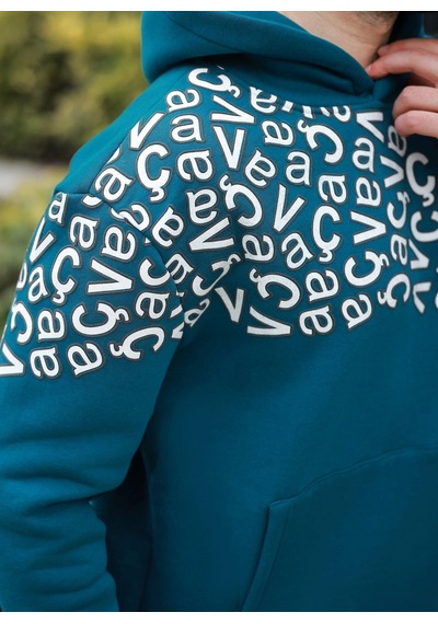 Madmext Petrol Yeşili Baskılı Kapüşonlu Erkek Sweatshirt E7160 Petrol Mavi