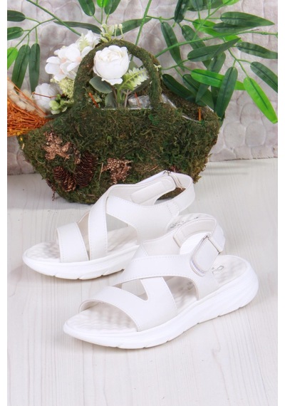 Fort 35375 Diva Comfort Rahat Çapraz Kuşaklı Çırtlı Kadın Sandalet Bej