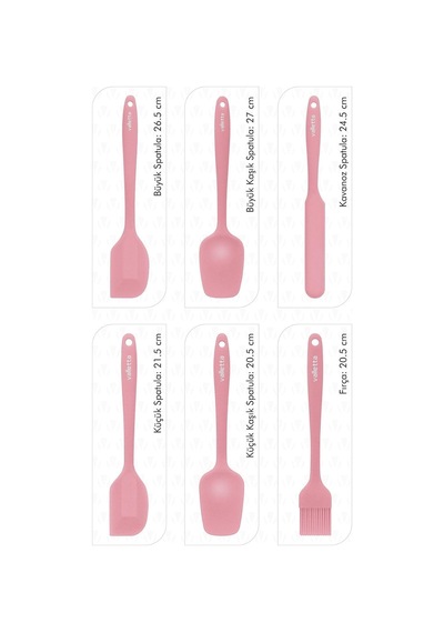 Tr Drongo Isıya Dayanıklı Yanmaz Yapışmaz Silikon Spatula Seti 6 Parça Pembe Diğer