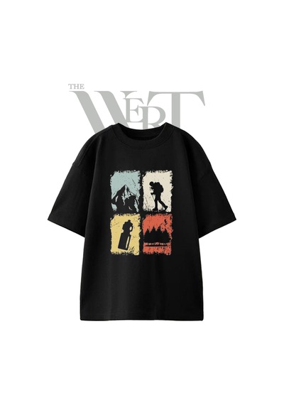 Thewert Dag Yuruyus Tasarım Baskılı Ünisex Siyah Oversize T-shirt