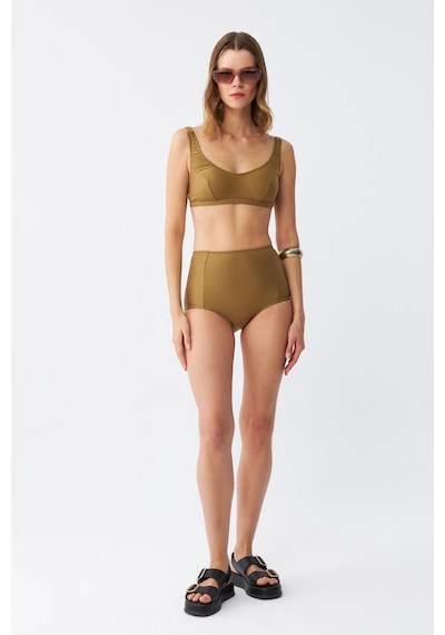 Akbeniz Kadın Basic Hardal Pedli Yüksek Bel Bikini Takımı