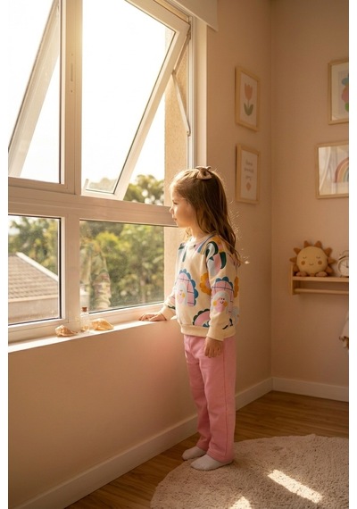 Ahengim Kız Çocuk Gökkuşağı Desenli Sweatshirt 2 Li Alt Üst Takım Ak15636 Pembe