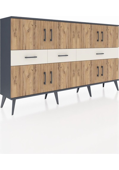 Arges Konsol 5 Raflı 3 Çekmeceli 8 Kapaklı 176x30x99 Antrasit-çam/aytaşı Atlas Çam/aytası - Antrasıt