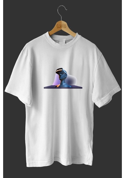 Noıssey -wed Sanal Gerçeklik Metaverse Baskılı Oversize T-shirt Tişört Sokak Tarzı Beyaz