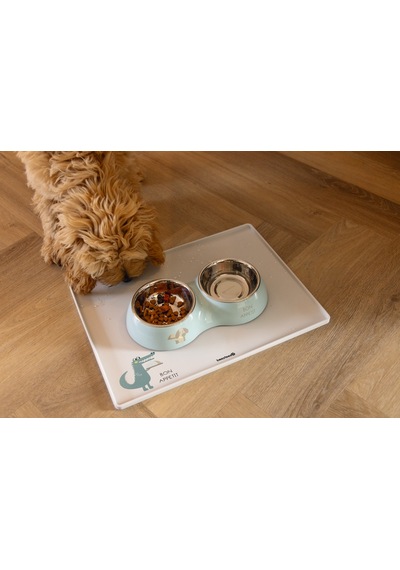 Beeztees Köpek İkili Mama Ve Su Kabı, Paslanmaz Çelik, Turkuaz, 27x14cm, 2x160ml