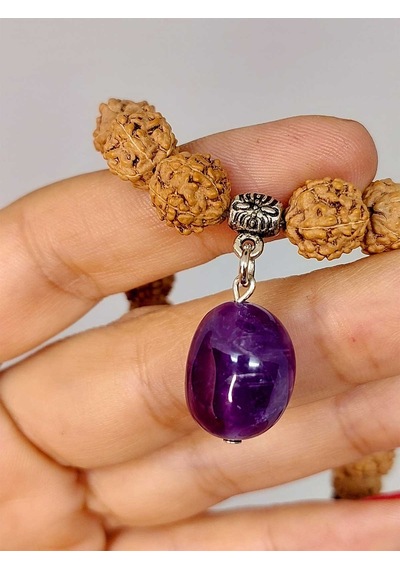 Ametist Taşlı Rudraksha Tohum Kolye Dolama Bileklik 8mm 49722